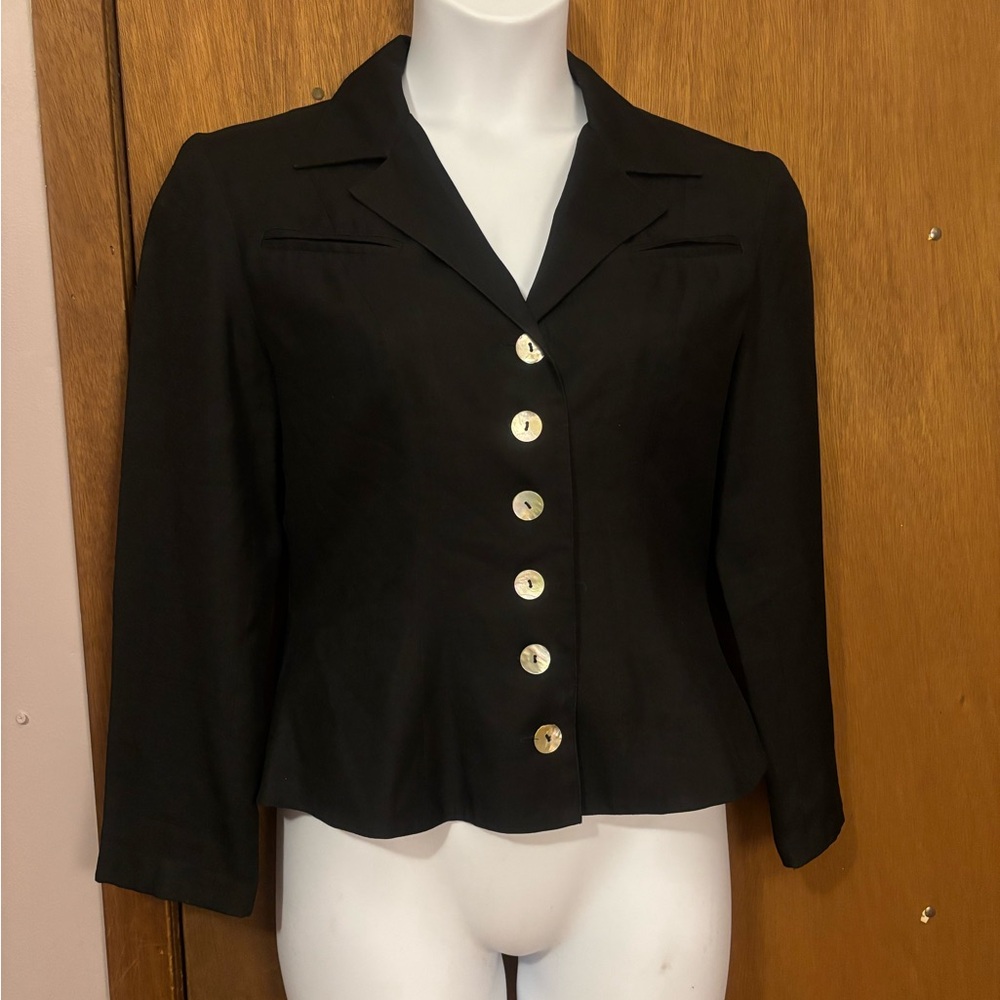 Misho Black Women's Blazer with Button Detail 100% Silk Size 6